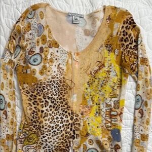 Alberto Makali Gold and Brown Graphic Blouse